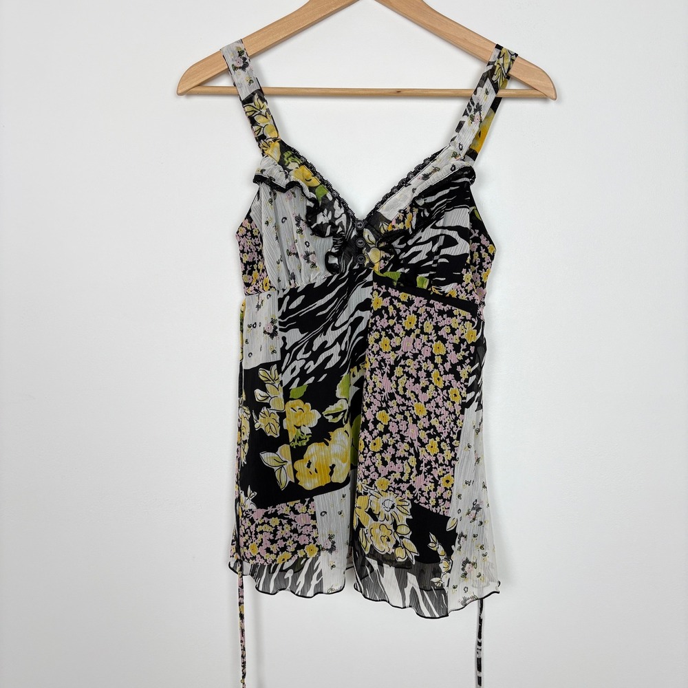 B-Wear Women Y2K Patchwork Floral Babydoll Tank‎ Top Size M Coquette Fairycore - Picture 3 of 12